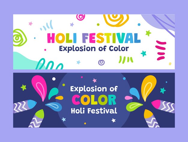 Flat holi festival celebration horizontal banners set