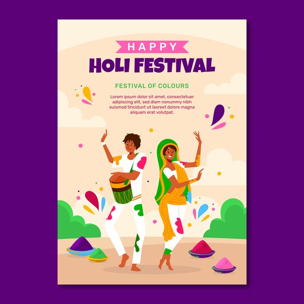 Flat holi festival celebration vertical poster template