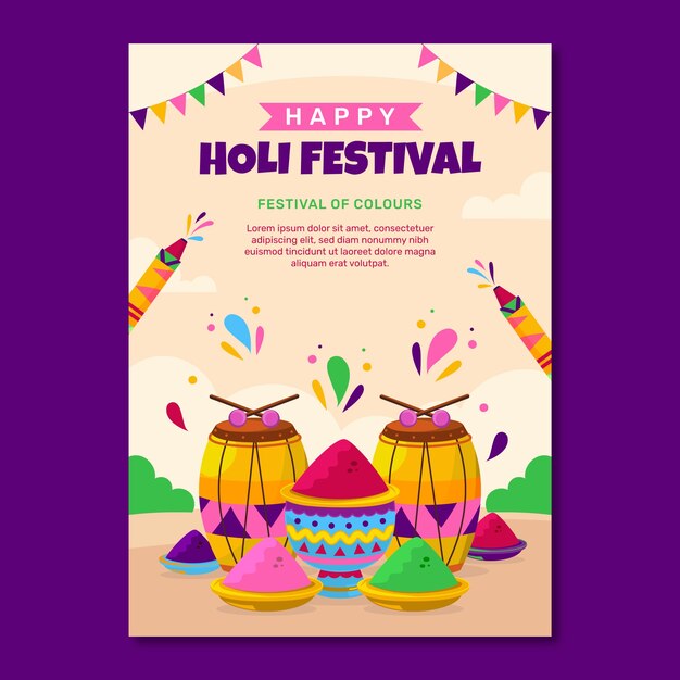 Flat holi festival celebration vertical poster template