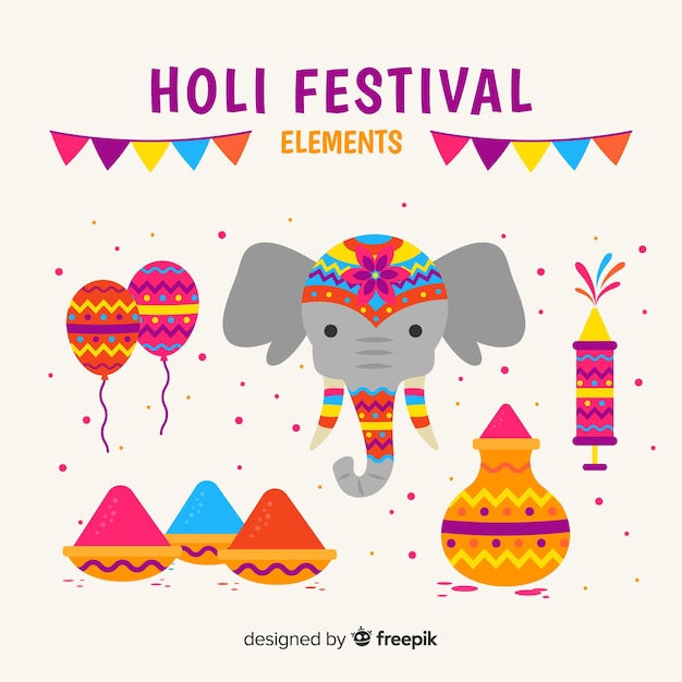 Free Vector flat holi festival element collection