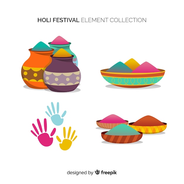 Flat holi festival element collection