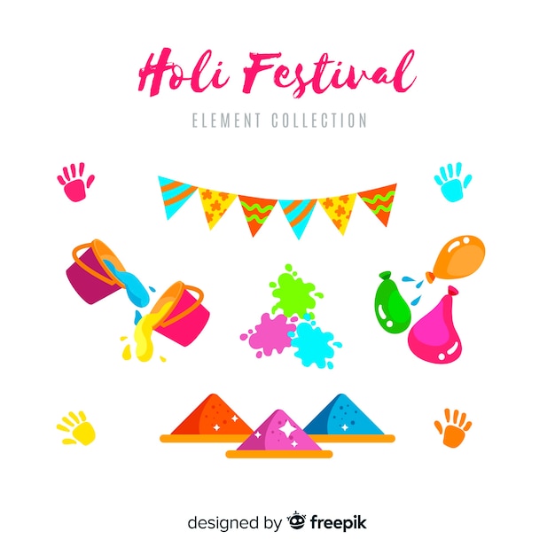 Flat holi festival element pack