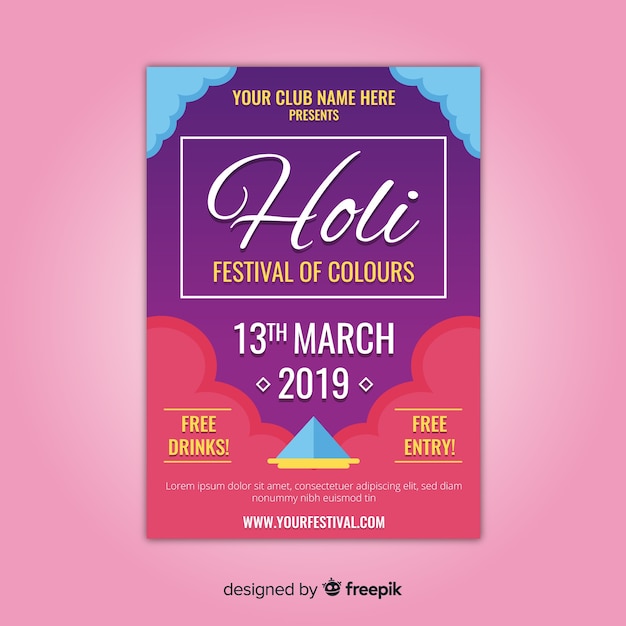 Free Vector flat holi festival flyer template