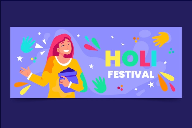 Flat holi horizontal banner