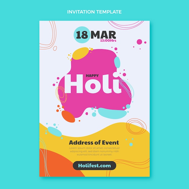 Flat holi invitation template