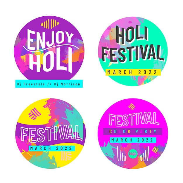 Flat holi labels collection