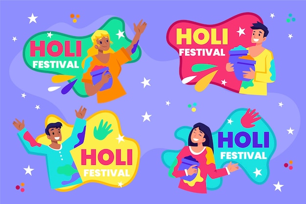 Flat holi labels collection