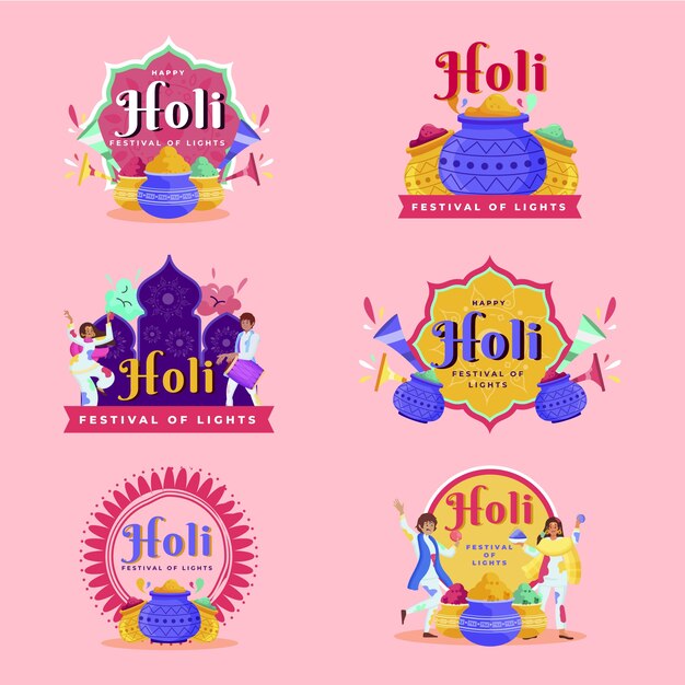 Flat holi labels collection