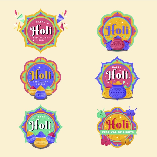 Flat holi labels collection