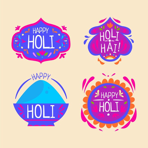 Flat holi labels collection