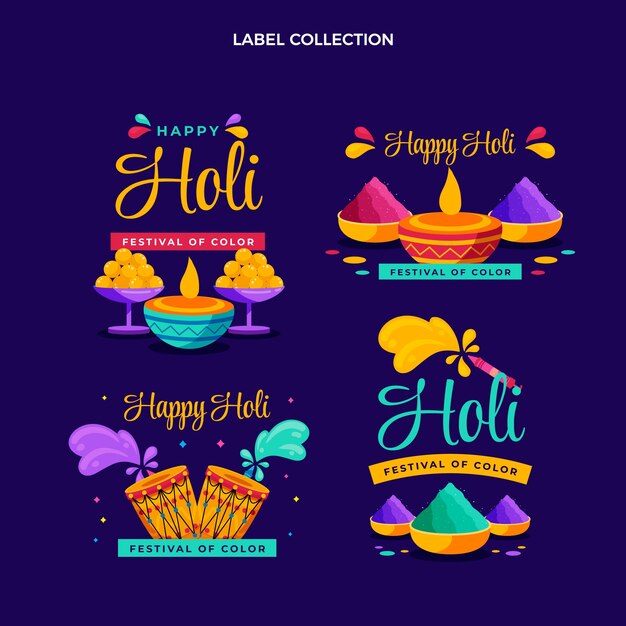 Flat holi labels collection