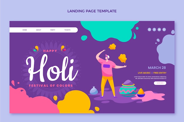 Flat holi landing page template