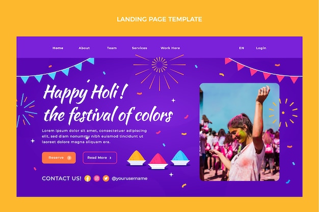 Flat holi landing page template