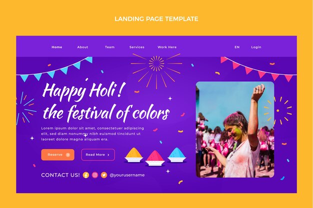 Flat holi landing page template