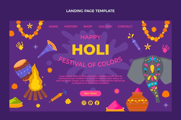 Free Vector flat holi landing page template