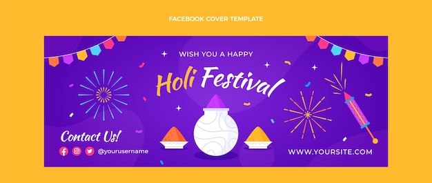 Free Vector flat holi social media cover template