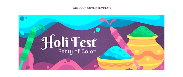 Flat holi social media cover template