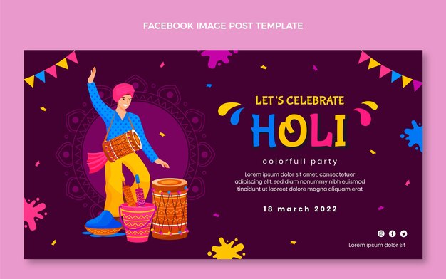 Flat holi social media post template