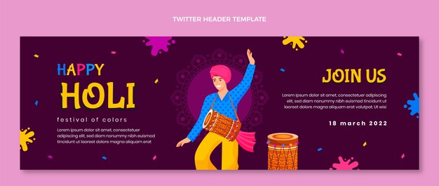 Flat holi twitter header