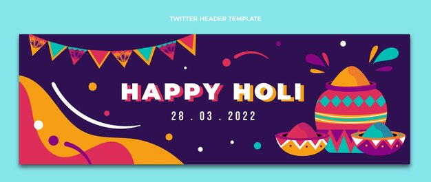 Flat holi twitter header