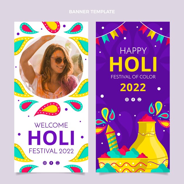 Flat holi vertical banners set