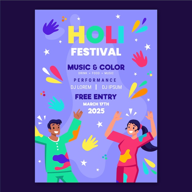 Free Vector flat holi vertical poster template