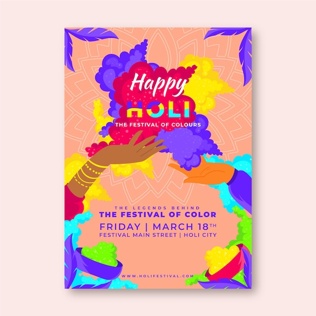 Flat holi vertical poster template