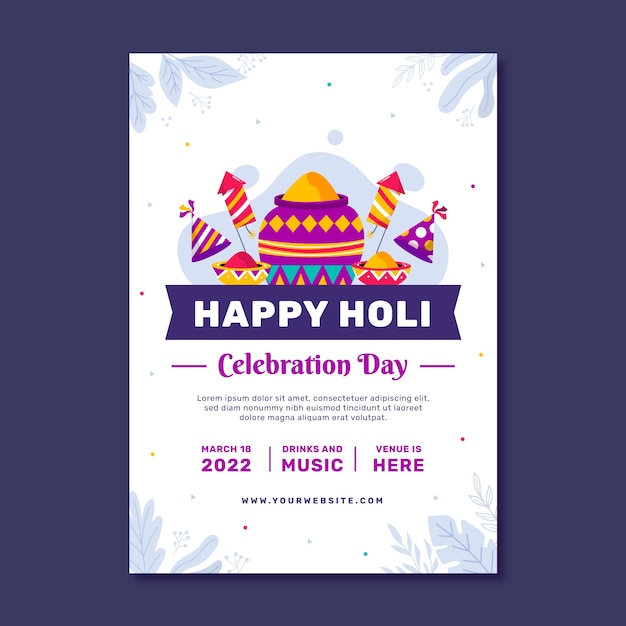 Flat holi vertical poster template