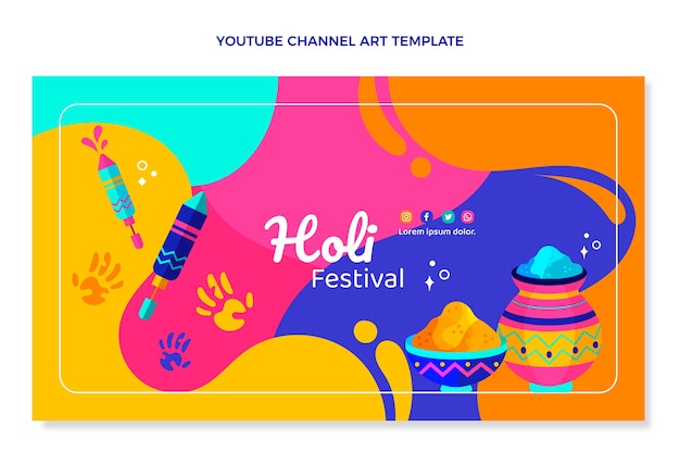 Free Vector flat holi youtube channel art