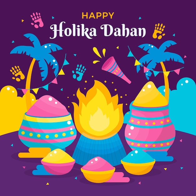 Flat holika dahan illustration