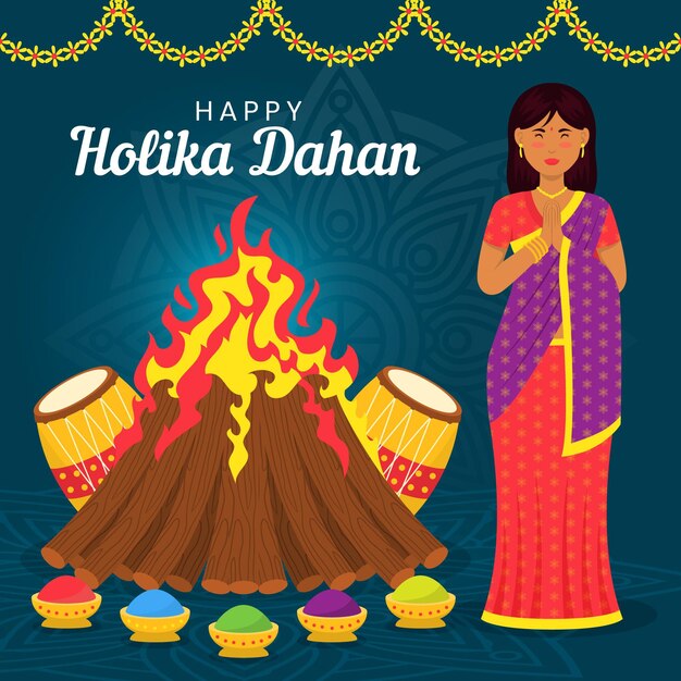 Flat holika dahan illustration