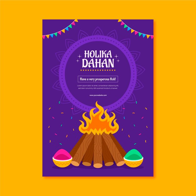 Flat holika dahan vertical poster template