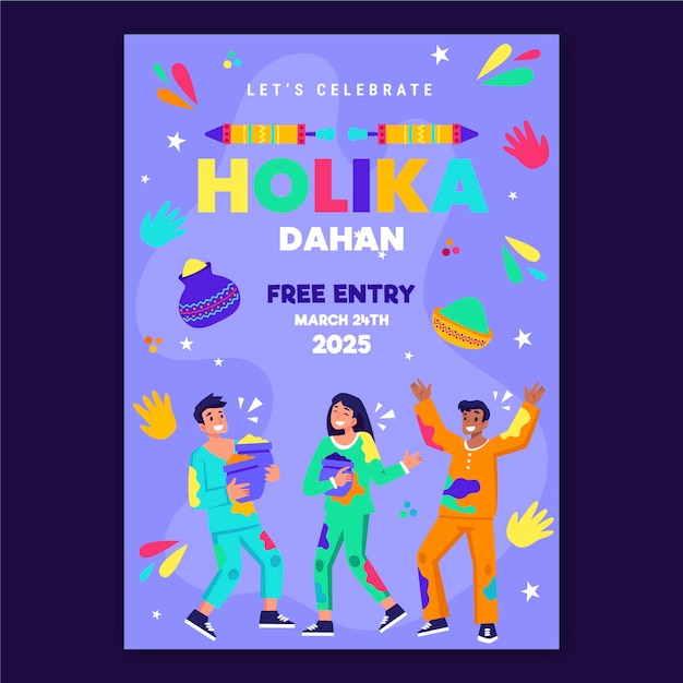 Flat holika dahan vertical poster template