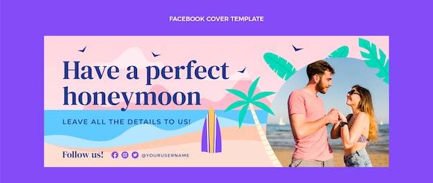 Free Vector flat honeymoon social media cover template