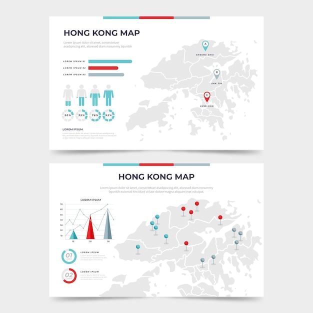 Flat hong kong map infographic