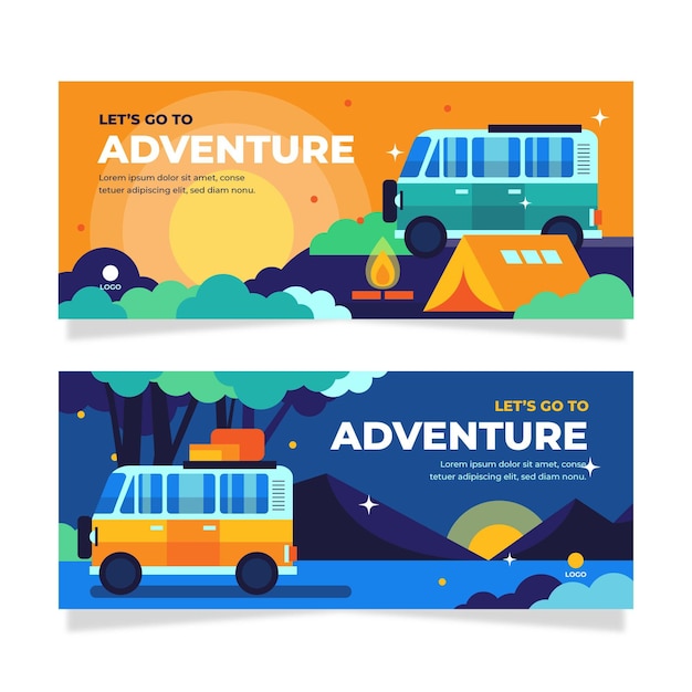 Flat horizontal adventure banners set