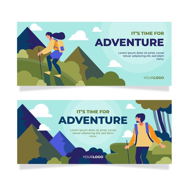 Flat horizontal adventure banners set