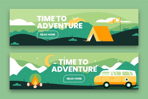 Flat horizontal adventure banners set