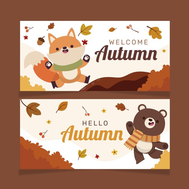 Flat horizontal autumn banners set