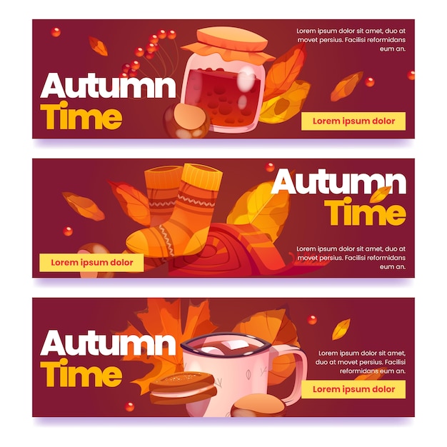 Flat horizontal autumn banners set