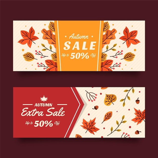 Flat horizontal autumn sale banners set