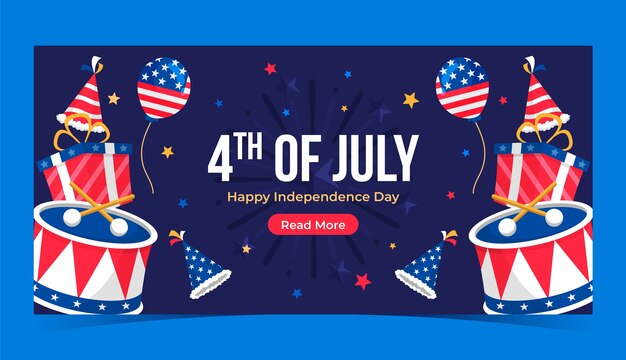 Flat horizontal banner template for american 4th of july celebration