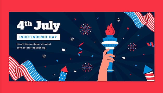 Free vector flat horizontal banner template for american 4th of july celebration