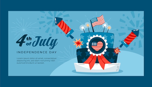 Flat horizontal banner template for american 4th of july holiday celebration