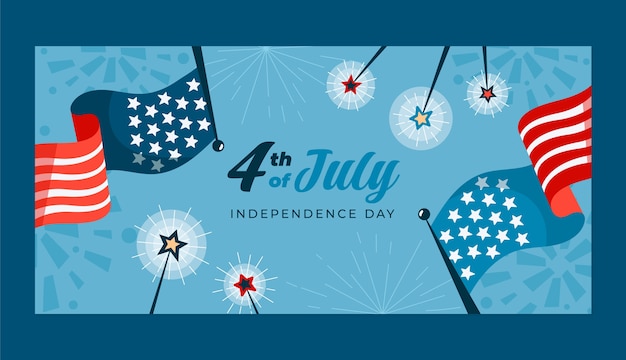 Free Vector flat horizontal banner template for american 4th of july holiday celebration