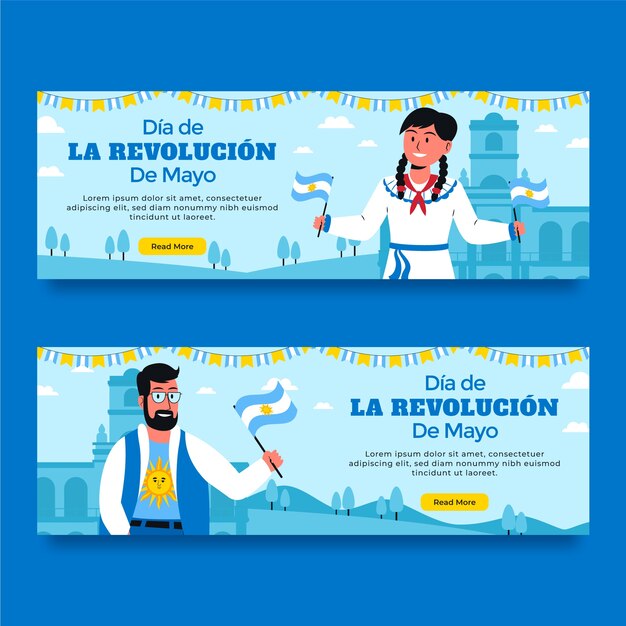 Flat horizontal banner template for argentinian may revolution