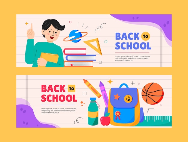 Flat horizontal banner template for back to school season