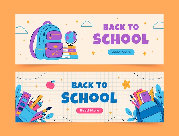 Flat horizontal banner template for back to school season