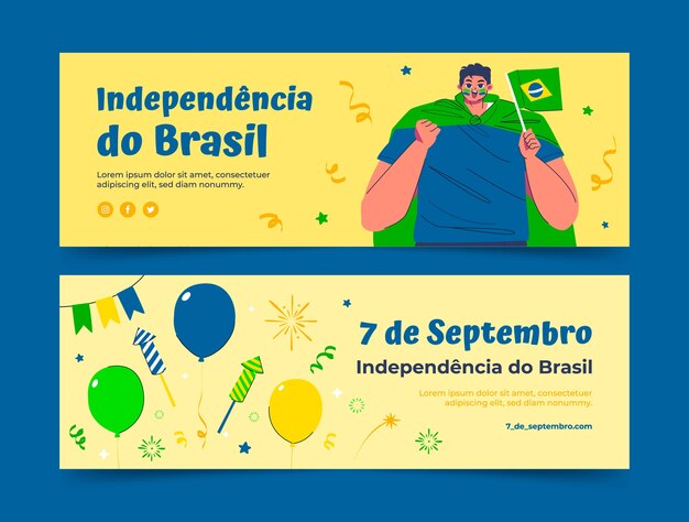 Flat horizontal banner template for brazilian independence day celebration