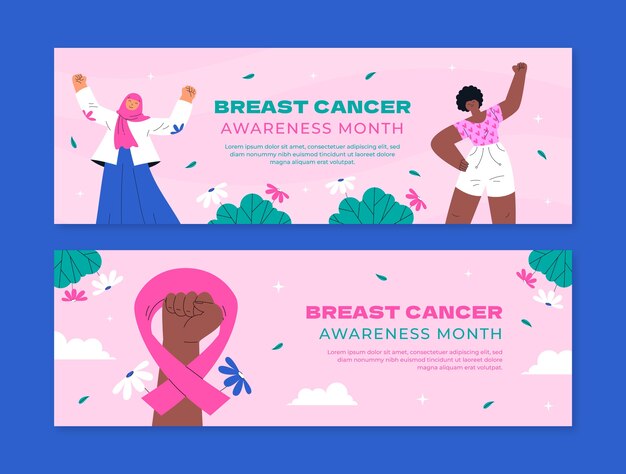 Flat horizontal banner template for breast cancer awareness month